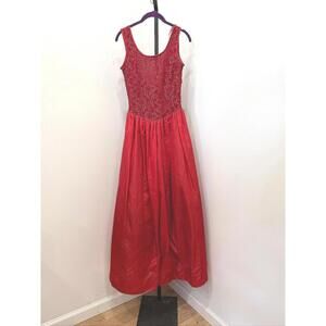 Jessica McClintock Gunne Sax 7/8 Red Sleeveless Maxi Dress Embroidered Bodice
